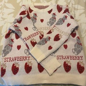 Strawberry and Teddy bear thick knitted sweatshirt